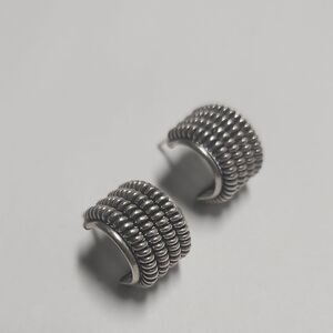 Sterling Silver Textured Half Hoop Earrings 8g